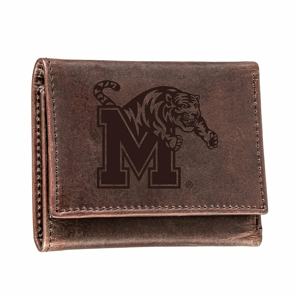 University of Memphis, Tri-Fold Wallet, Brown, CH, 100% Genuine Leathe - Collegiate Home