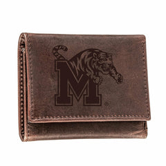 University of Memphis, Tri-Fold Wallet, Brown, CH, 100% Genuine Leathe - Collegiate Home