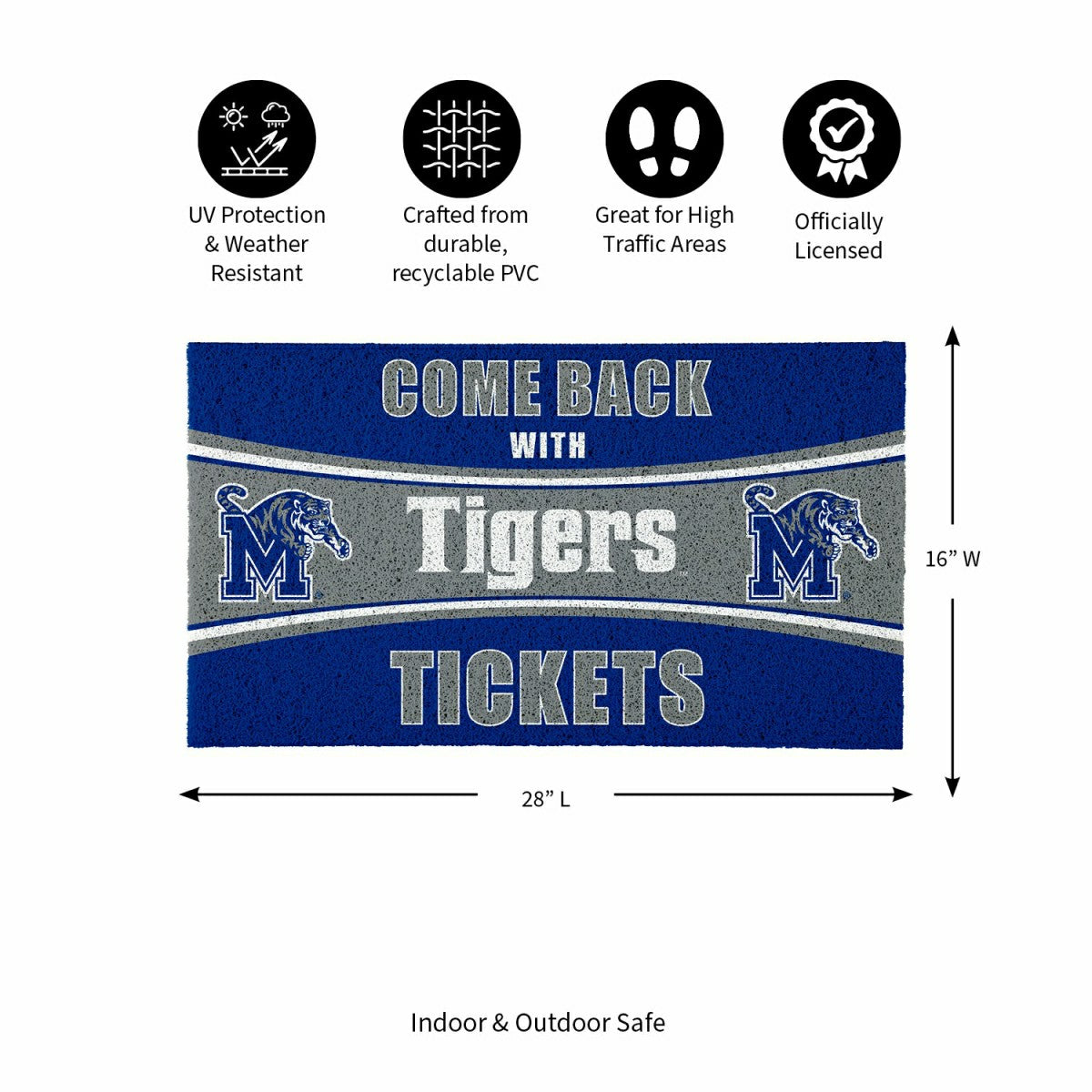 28" x 16" PVC Trapper Mat, Come Back with Tickets, University of Memph - Collegiate