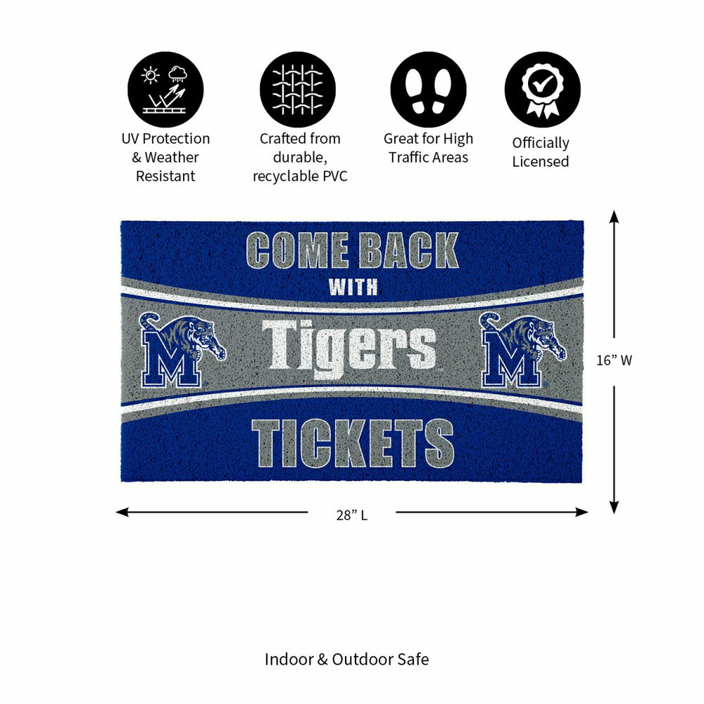 28" x 16" PVC Trapper Mat, Come Back with Tickets, University of Memph - Collegiate