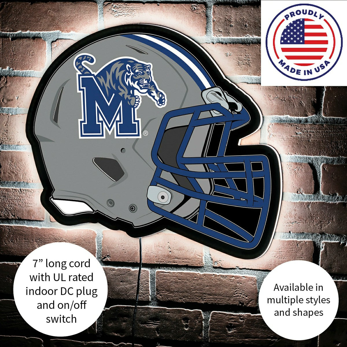 LED Wall Decor, Helmet, University of Memphis - Collegiate Home