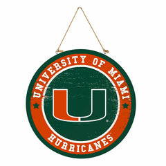 University of Miami Round Door Décor with Hanging Rope, 18x18 - Collegiate Home