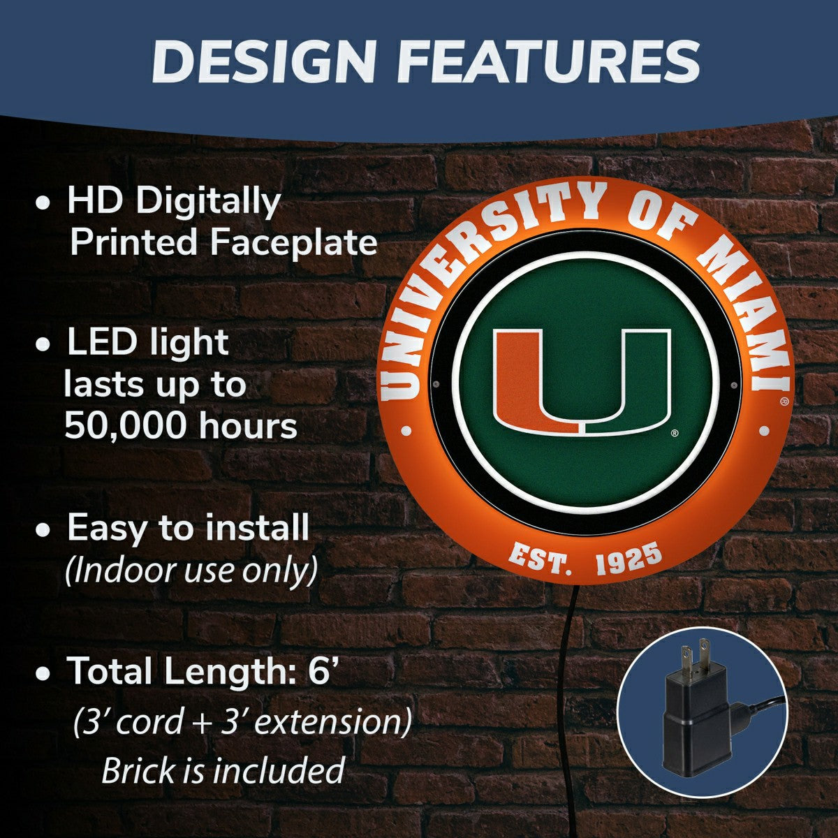 University of Miami, Metal Lite, Round - Collegiate
