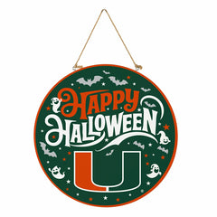 University of Miami Halloween Round Door Décor with Hanging Rope, 18x1 - Collegiate Home