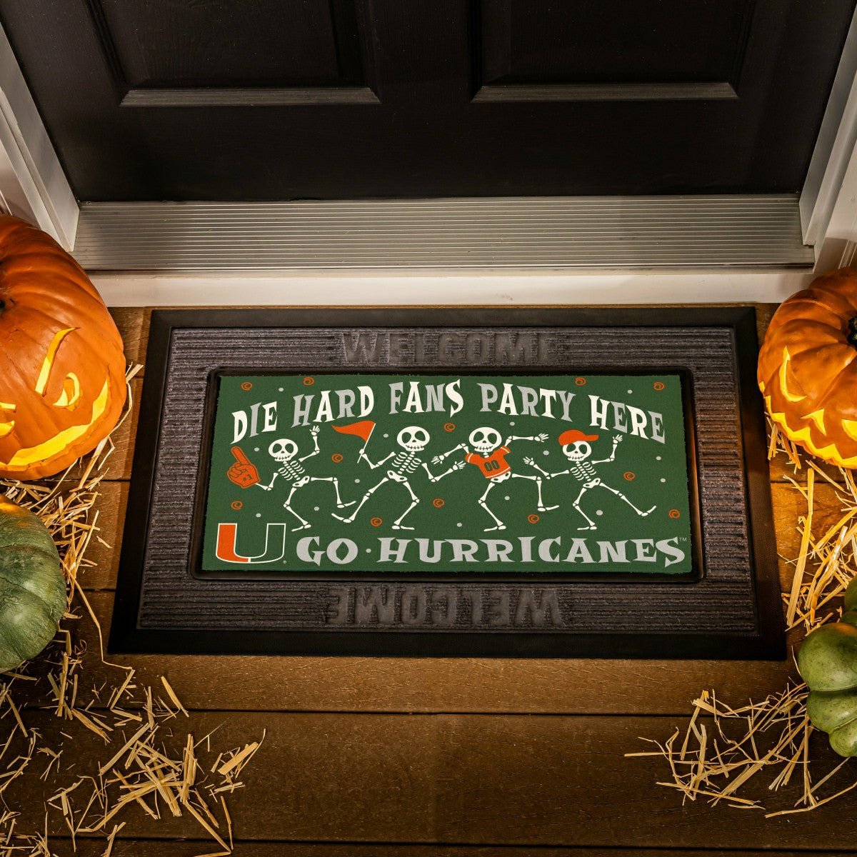 University of Miami Flocked Coir Halloween Sassafras Switch Mat, 22"x1 - Collegiate