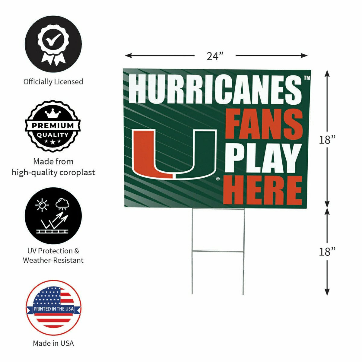 University of Miami Coroplast Yard Sign "Fans Play Here" - Collegiate Home
