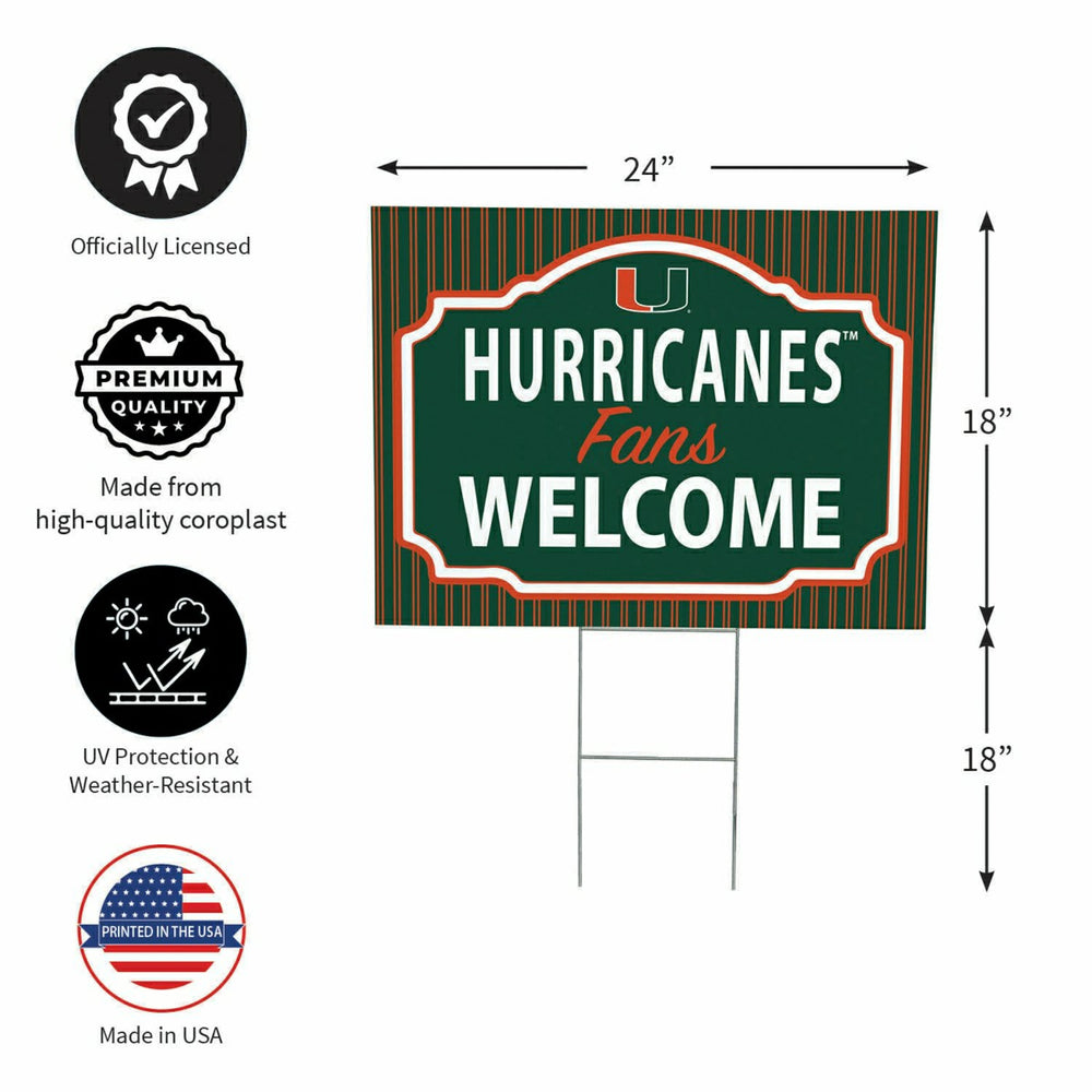 University of Miami Coroplast Yard Sign, "Fans Welcome" - Collegiate Home