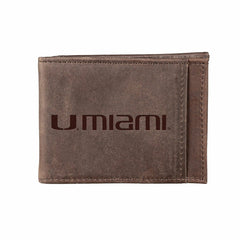 Front Pocket Wallet w/ RFID Blocking, University of Miami, Brown - Collegiate Home