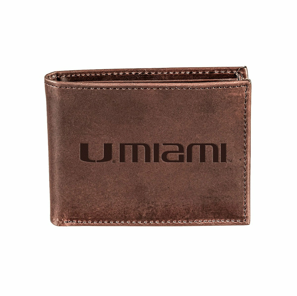 University of Miami, Bi-Fold Wallet, Brown, CH, 100% Genuine Leather - Collegiate Home