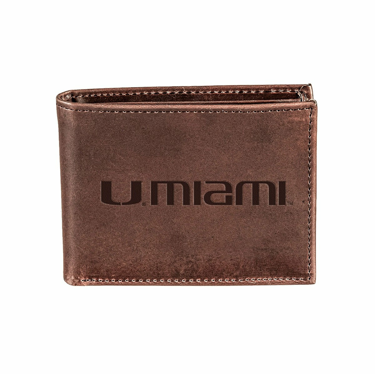University of Miami, Bi-Fold Wallet, Brown, CH, 100% Genuine Leather - Collegiate Home