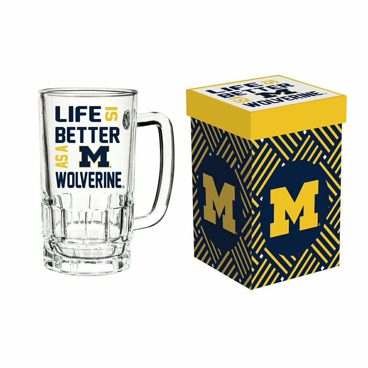 Glass Tankard Cup, with Gift Box, University of Michigan - Collegiate Home