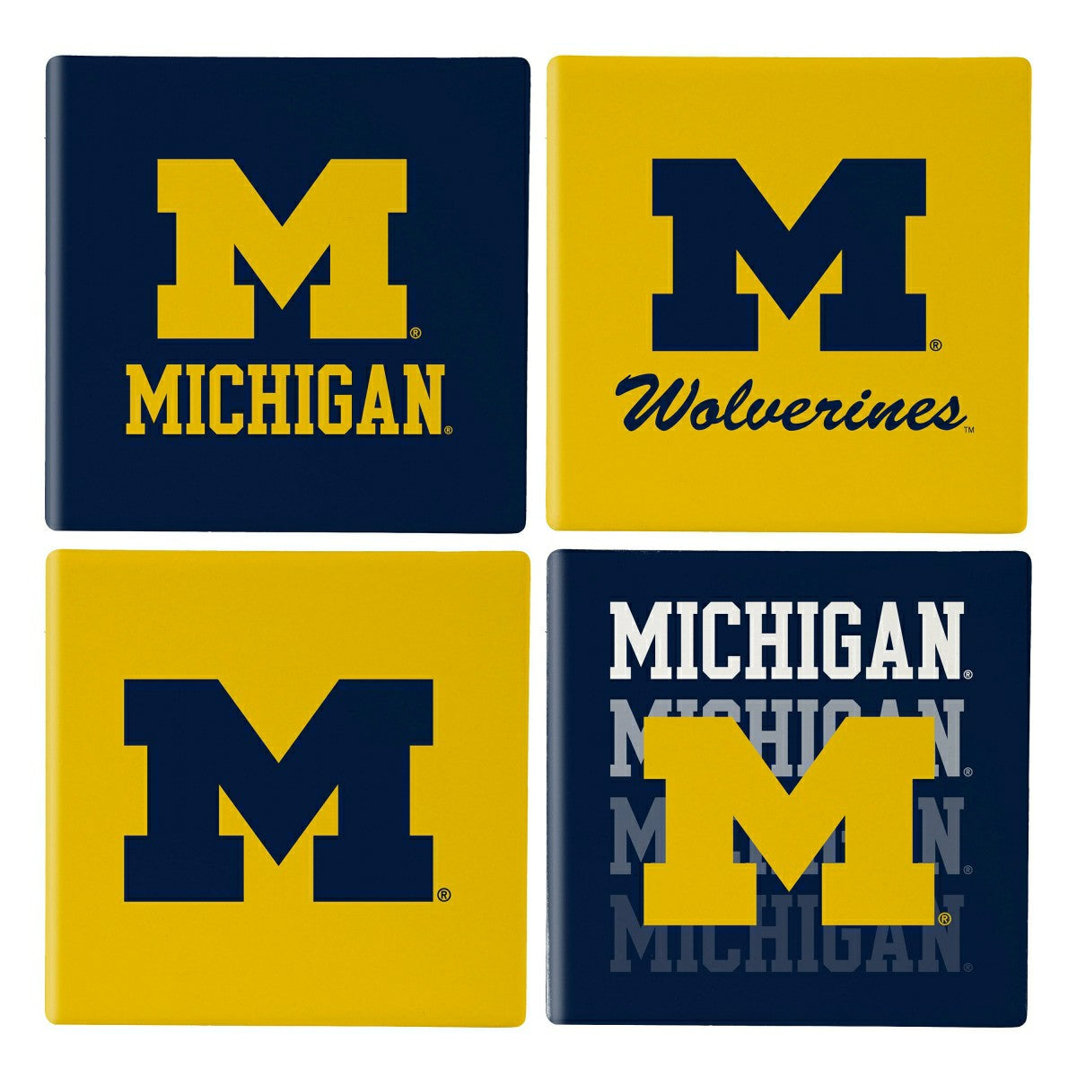 University Of Michigan Ceramic Coasters Set, 4pcs with Wood Caddy - Collegiate Home