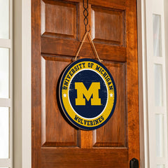 University Of Michigan Round Door Décor with Hanging Rope, 18x18 - Collegiate Home