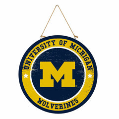 University Of Michigan Round Door Décor with Hanging Rope, 18x18 - Collegiate Home