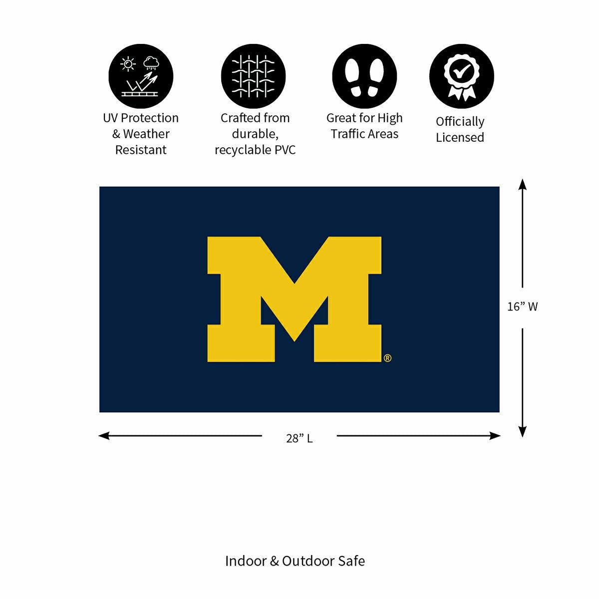 Full Color PVC Mat, 16" x 28", University Of Michigan - Collegiate