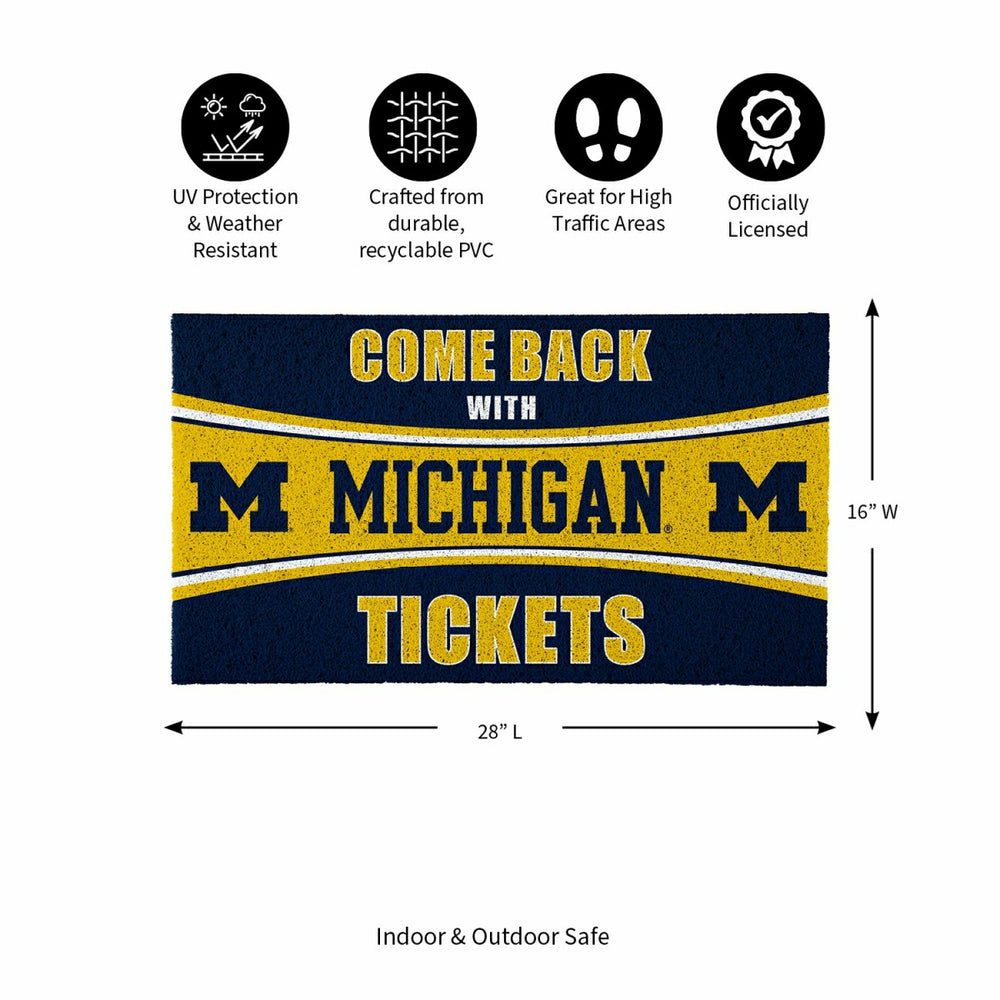28" x 16" PVC Trapper Mat, Come Back with Tickets, University Of Michi - Collegiate