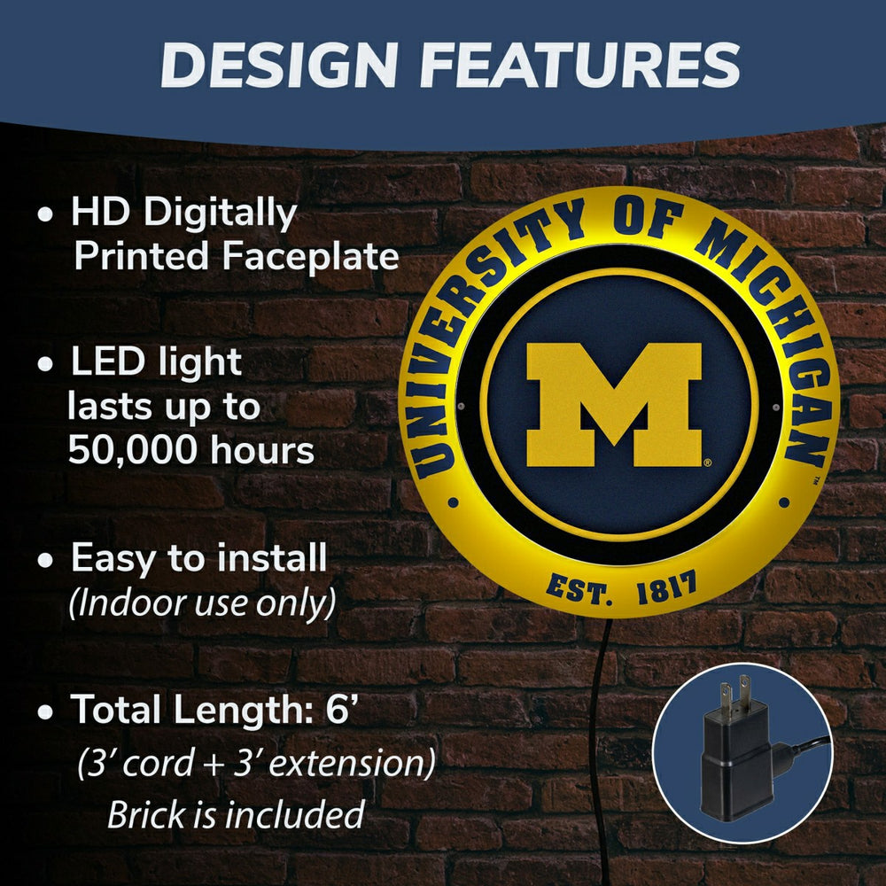 University Of Michigan, Metal Lite, Round - Collegiate
