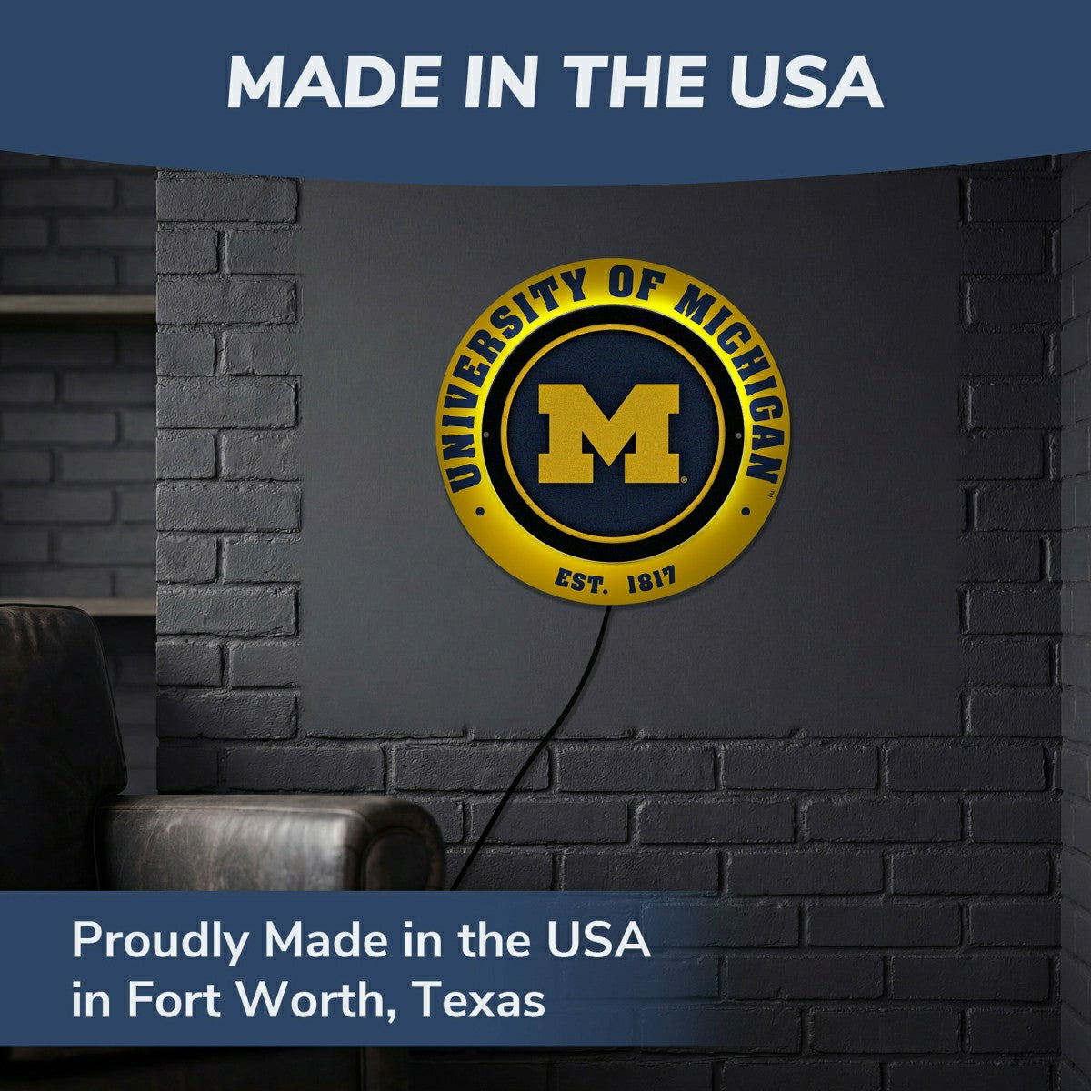 University Of Michigan, Metal Lite, Round - Collegiate