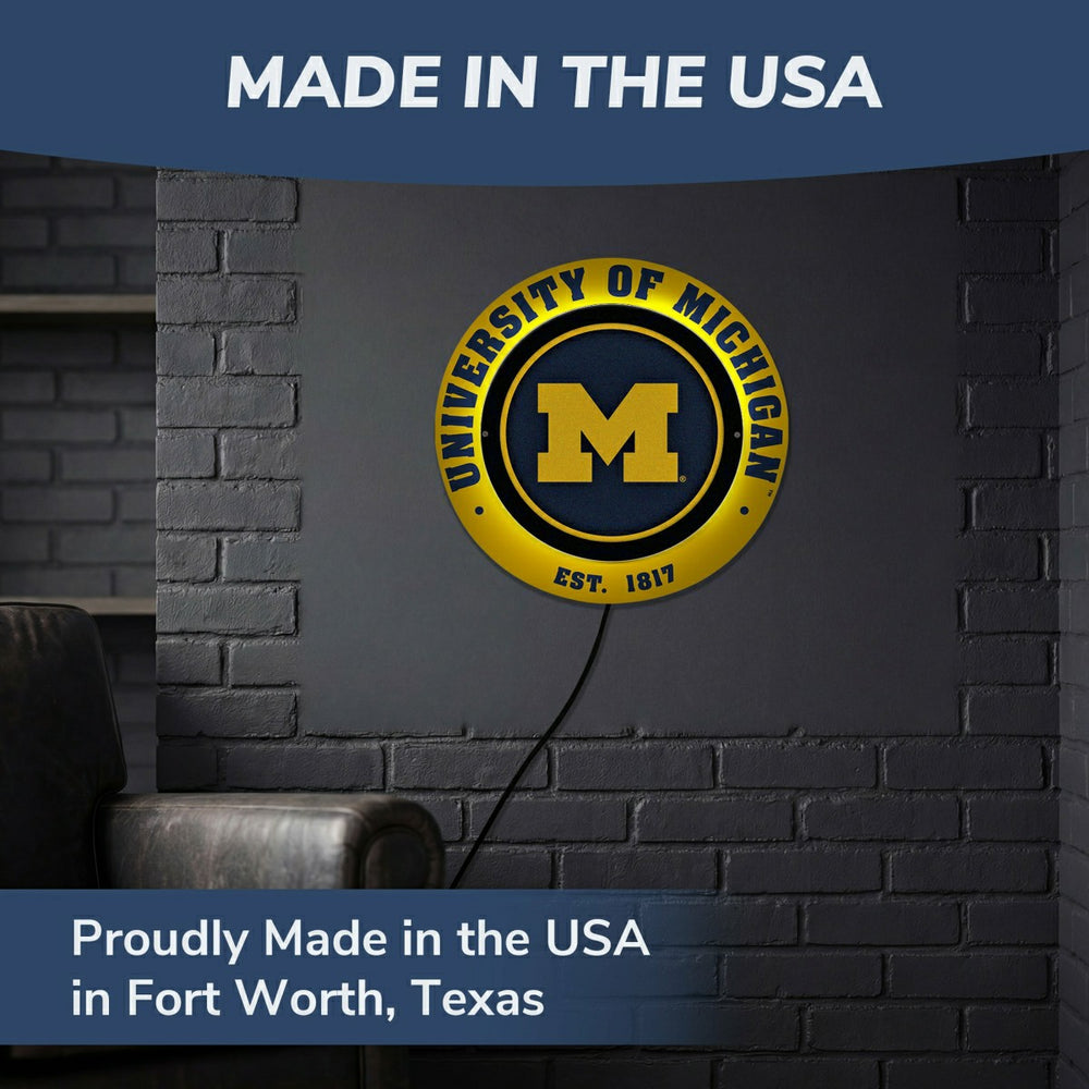 University Of Michigan, Metal Lite, Round - Collegiate