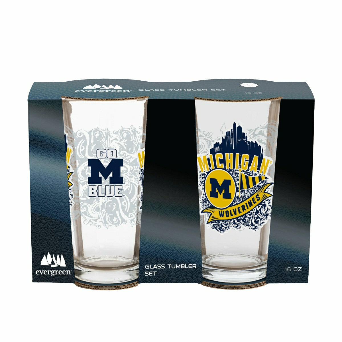 University Of Michigan 16oz Glass pint, Set of 2 - Collegiate Home