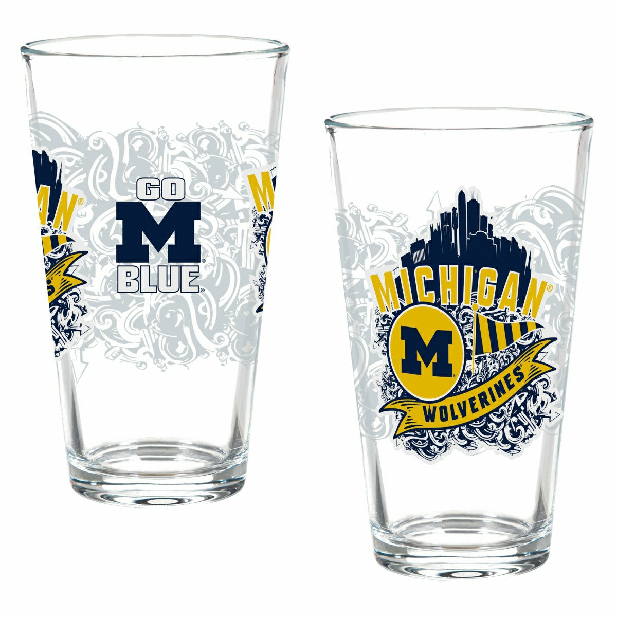 University Of Michigan 16oz Glass pint, Set of 2 - Collegiate Home