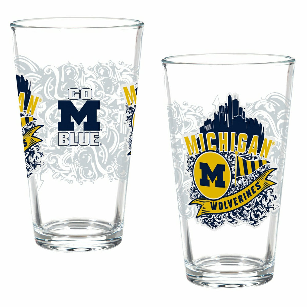 University Of Michigan 16oz Glass pint, Set of 2 - Collegiate Home
