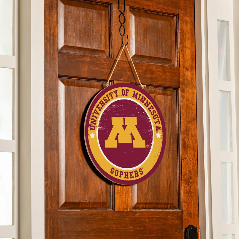 University of Minnesota Round Door Décor with Hanging Rope, 18x18 - Collegiate Home
