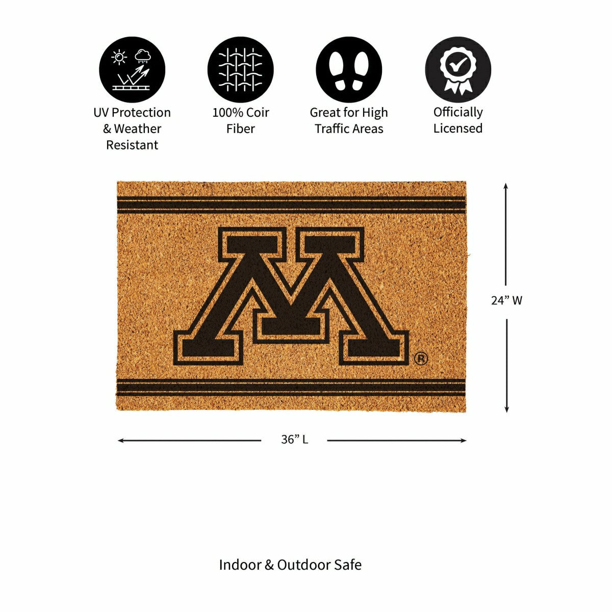 University of Minnesota Large One Color Coir Mat, 36"x24" - Collegiate
