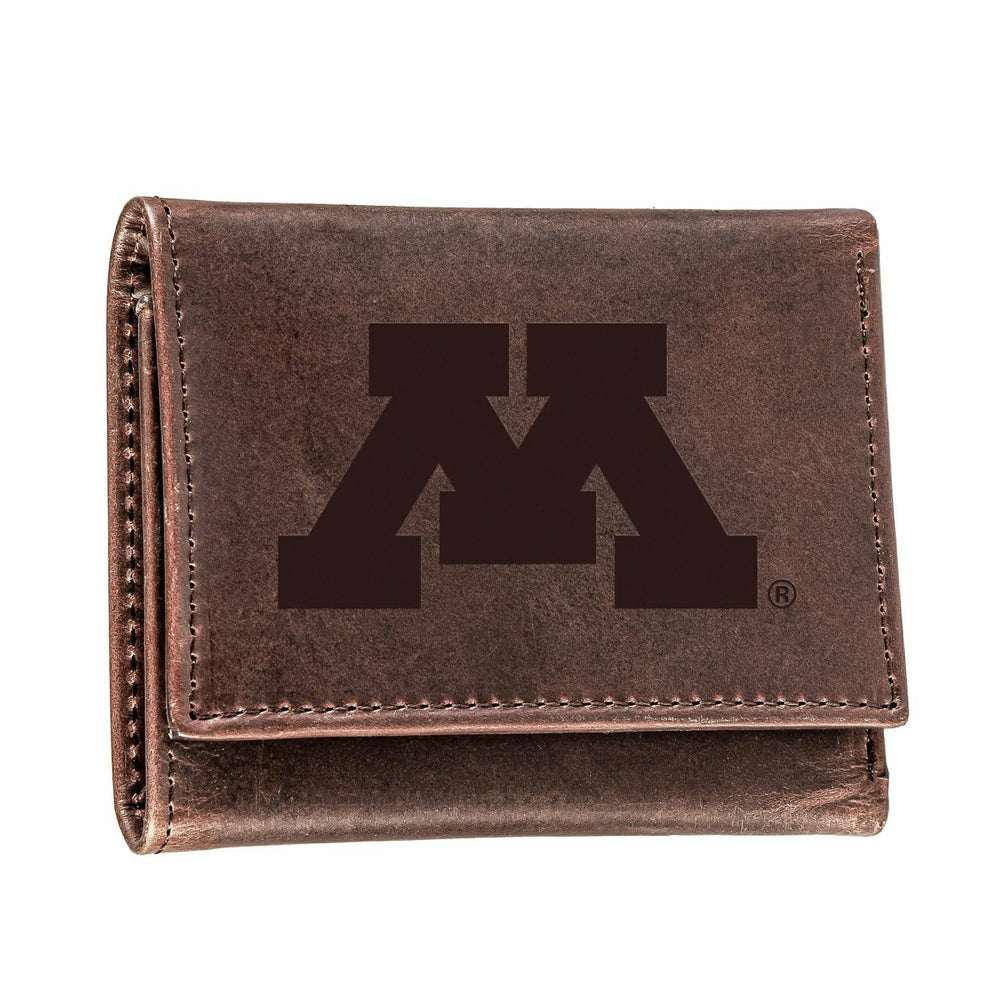 University of Minnesota, Tri-Fold Wallet, Brown, CH, 100% Genuine Leat - Collegiate Home