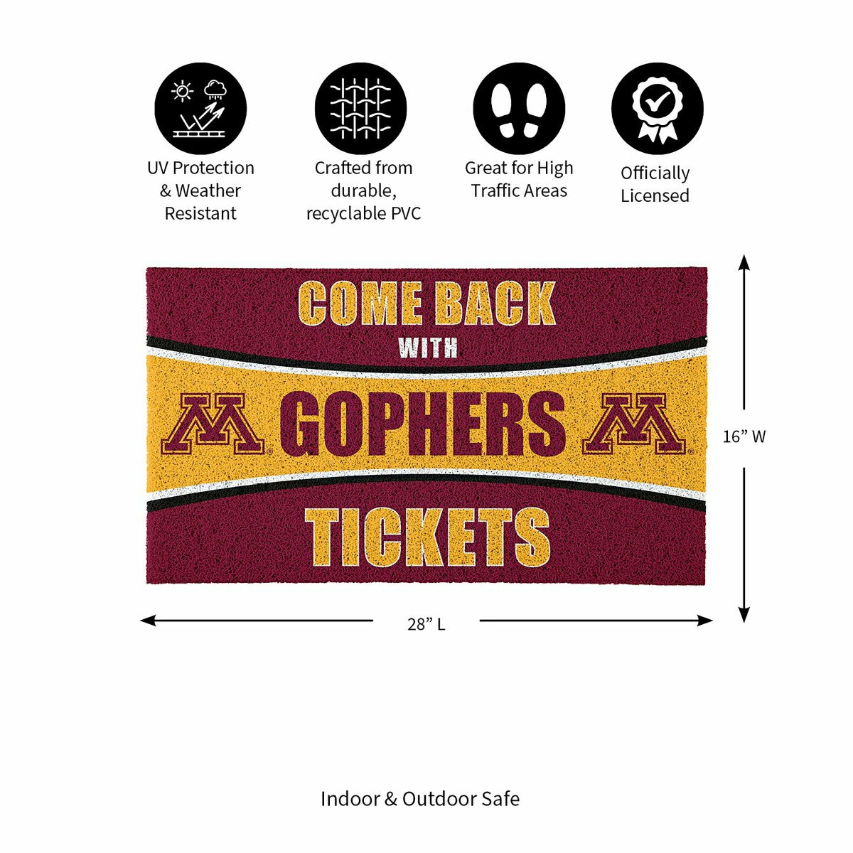 28" x 16" PVC Trapper Mat, Come Back with Tickets, University of Minne - Collegiate