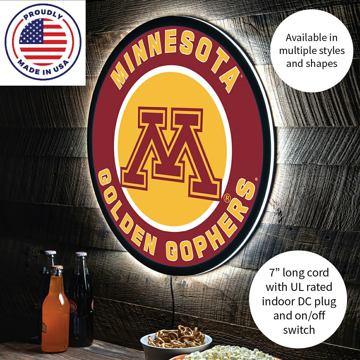 LED Wall Decor, Round, University of Minnesota - Collegiate Home