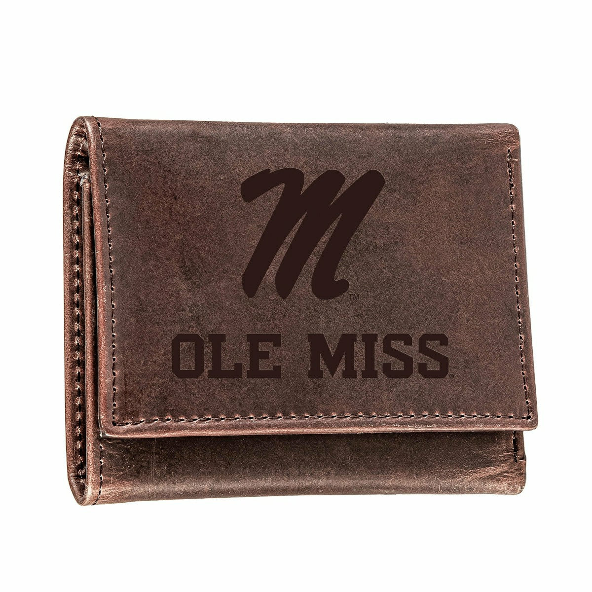 University of Mississippi, Tri-Fold Wallet, Brown, CH, 100% Genuine Le - Collegiate Home