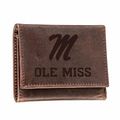 University of Mississippi, Tri-Fold Wallet, Brown, CH, 100% Genuine Le - Collegiate Home