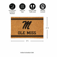 University of Mississippi Large One Color Coir Mat, 36"x24" - Collegiate