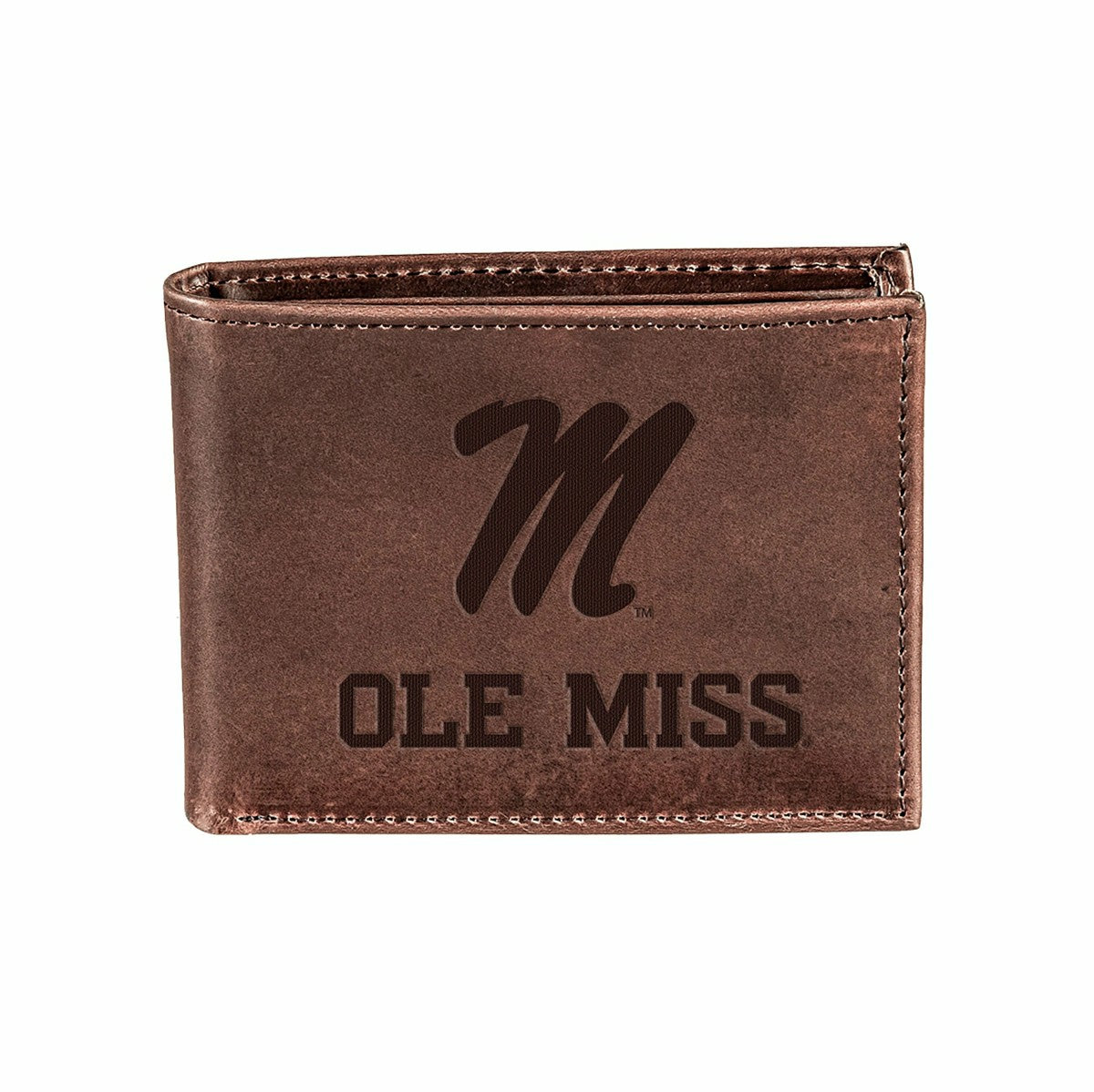University of Mississippi, Bi-Fold Wallet, Brown, CH, 100% Genuine Lea - Collegiate Home