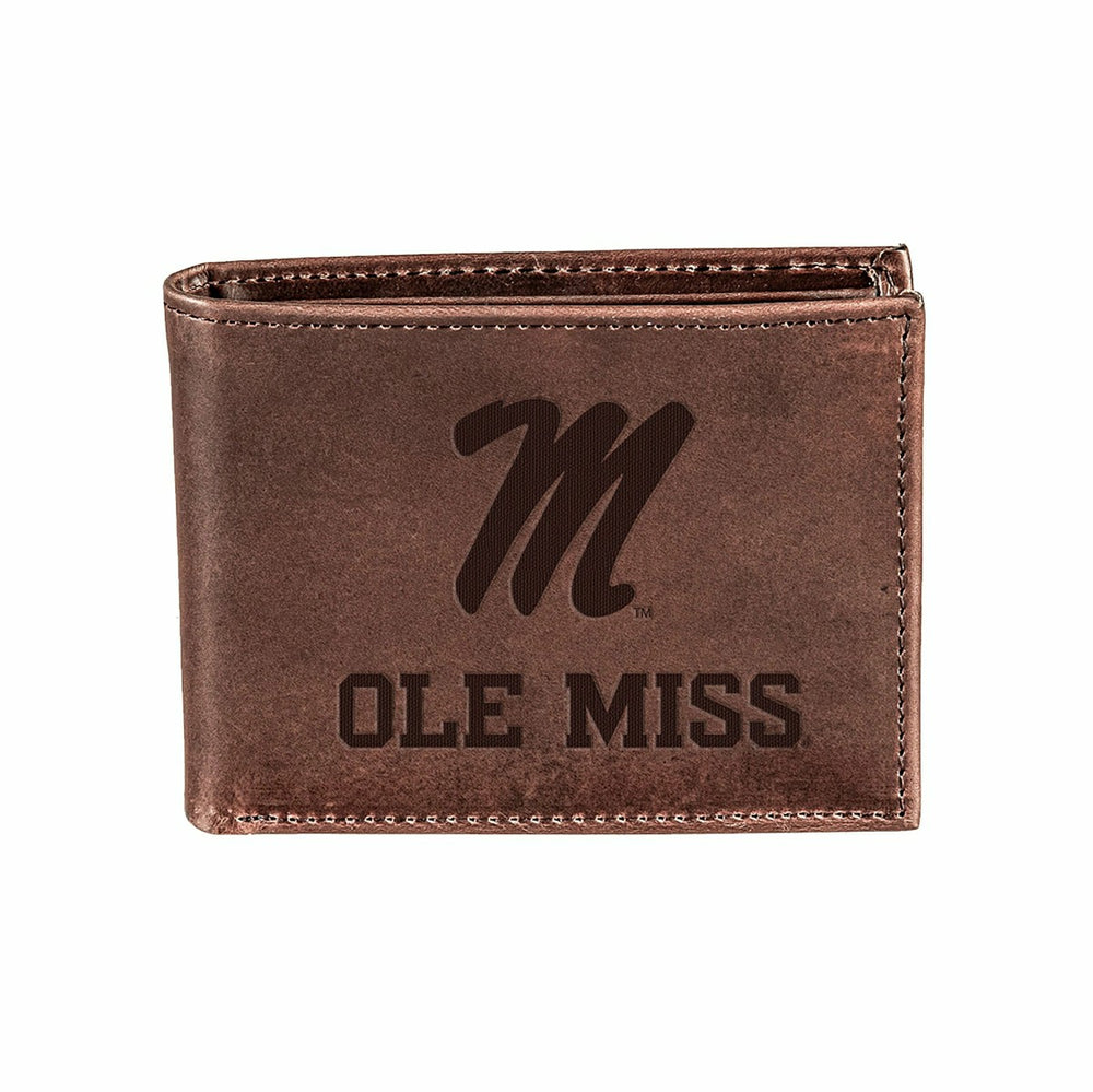 University of Mississippi, Bi-Fold Wallet, Brown, CH, 100% Genuine Lea - Collegiate Home