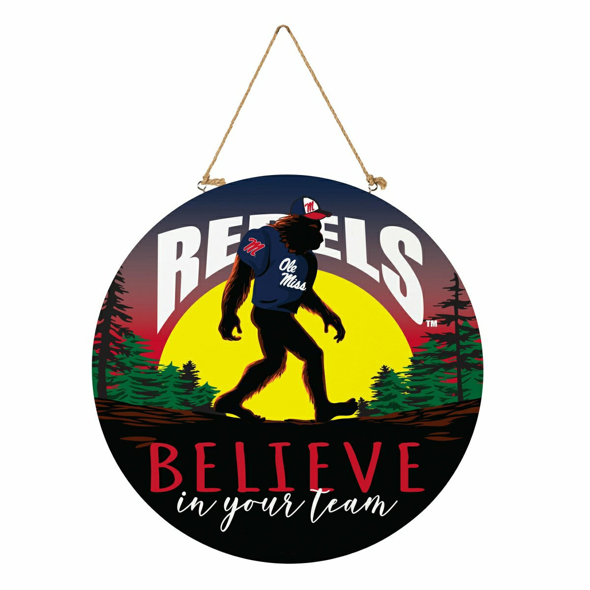 University of Mississippi Bigfoot Round Door Décor with Hanging Rope,  - Collegiate Home