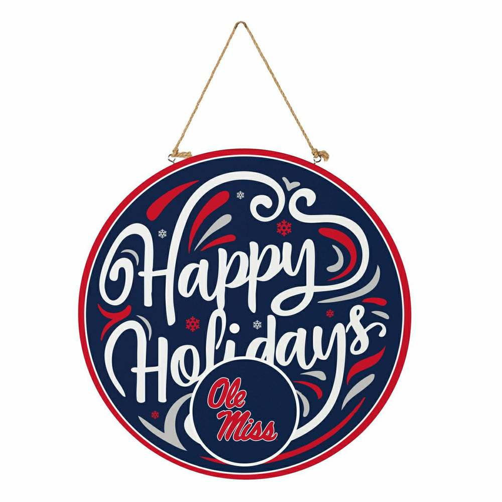 University of Mississippi Holiday Round Door Décor with Hanging Rope,  - Collegiate Home