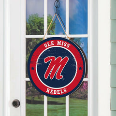 University of Mississippi Round Door Décor with Hanging Rope, 18x18 - Collegiate Home