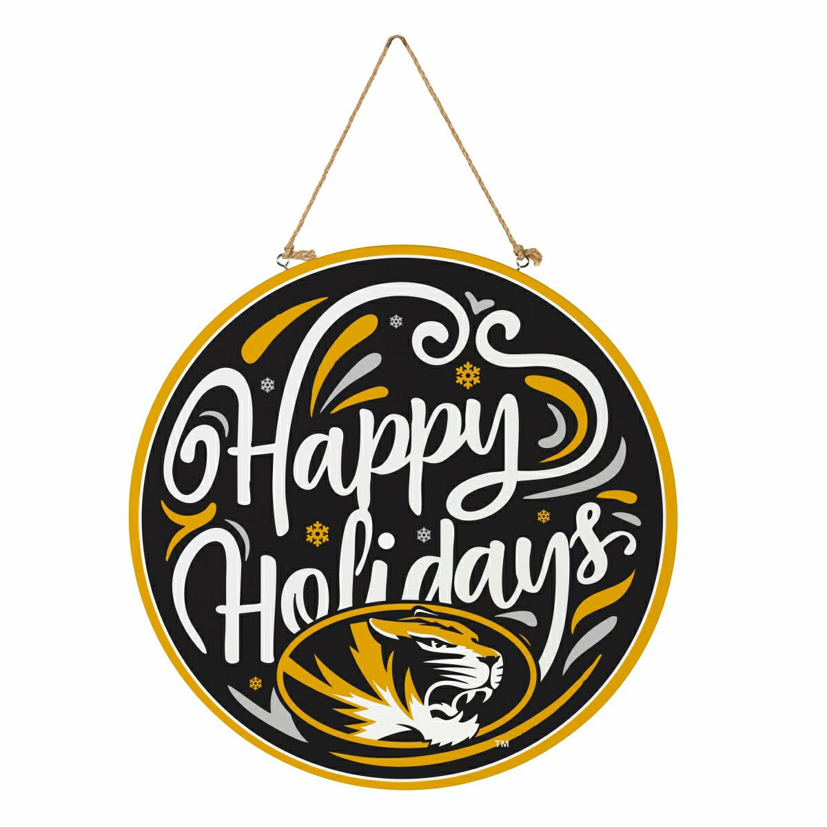 University of Missouri Holiday Round Door Décor with Hanging Rope, 18x - Collegiate Home