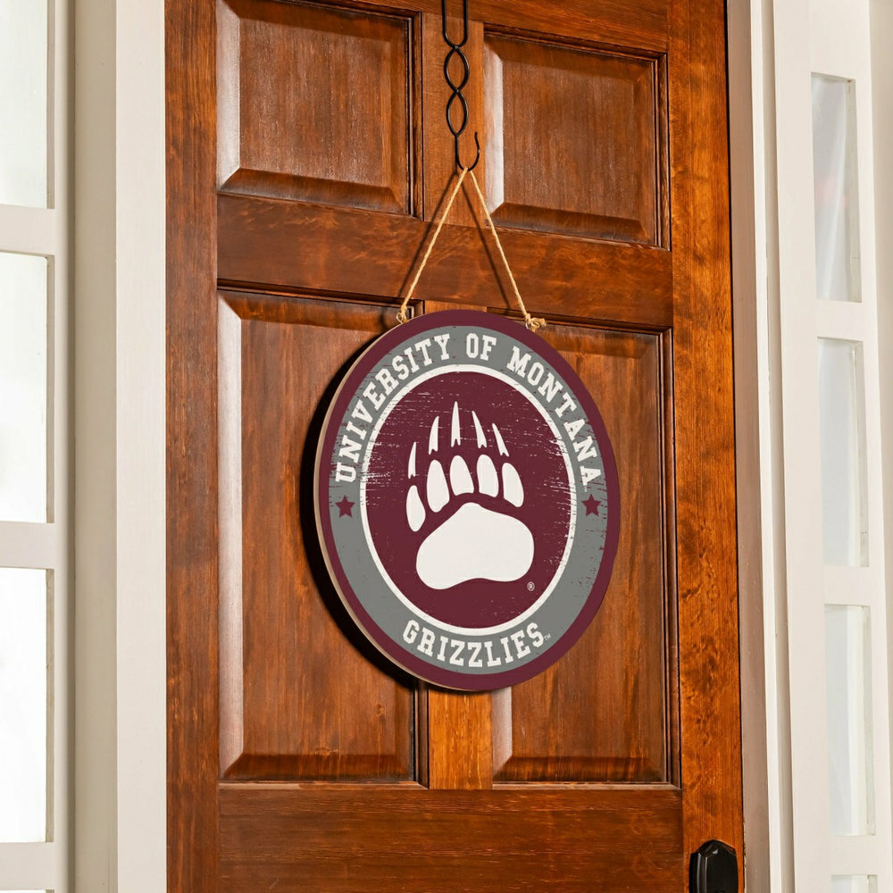 University of Montana Round Door Décor with Hanging Rope, 18x18 - Collegiate Home