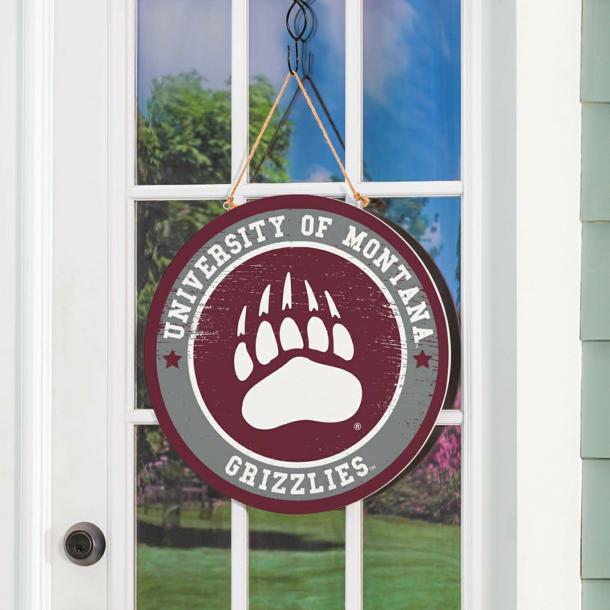 University of Montana Round Door Décor with Hanging Rope, 18x18 - Collegiate Home