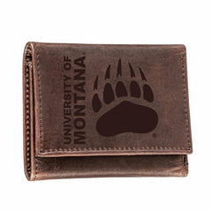 University of Montana, Tri-Fold Wallet, Brown, CH, 100% Genuine Leathe - Collegiate Home