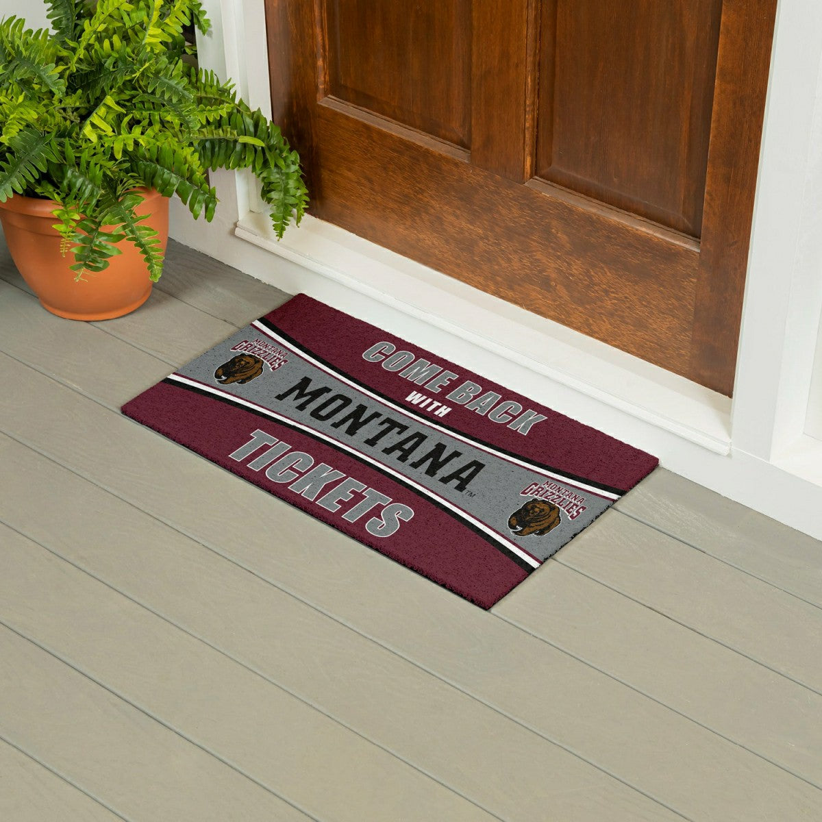 28" x 16" PVC Trapper Mat, Come Back with Tickets, University of Monta - Collegiate