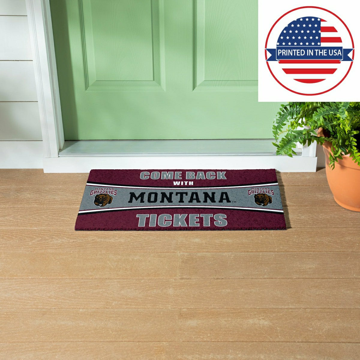 28" x 16" PVC Trapper Mat, Come Back with Tickets, University of Monta - Collegiate