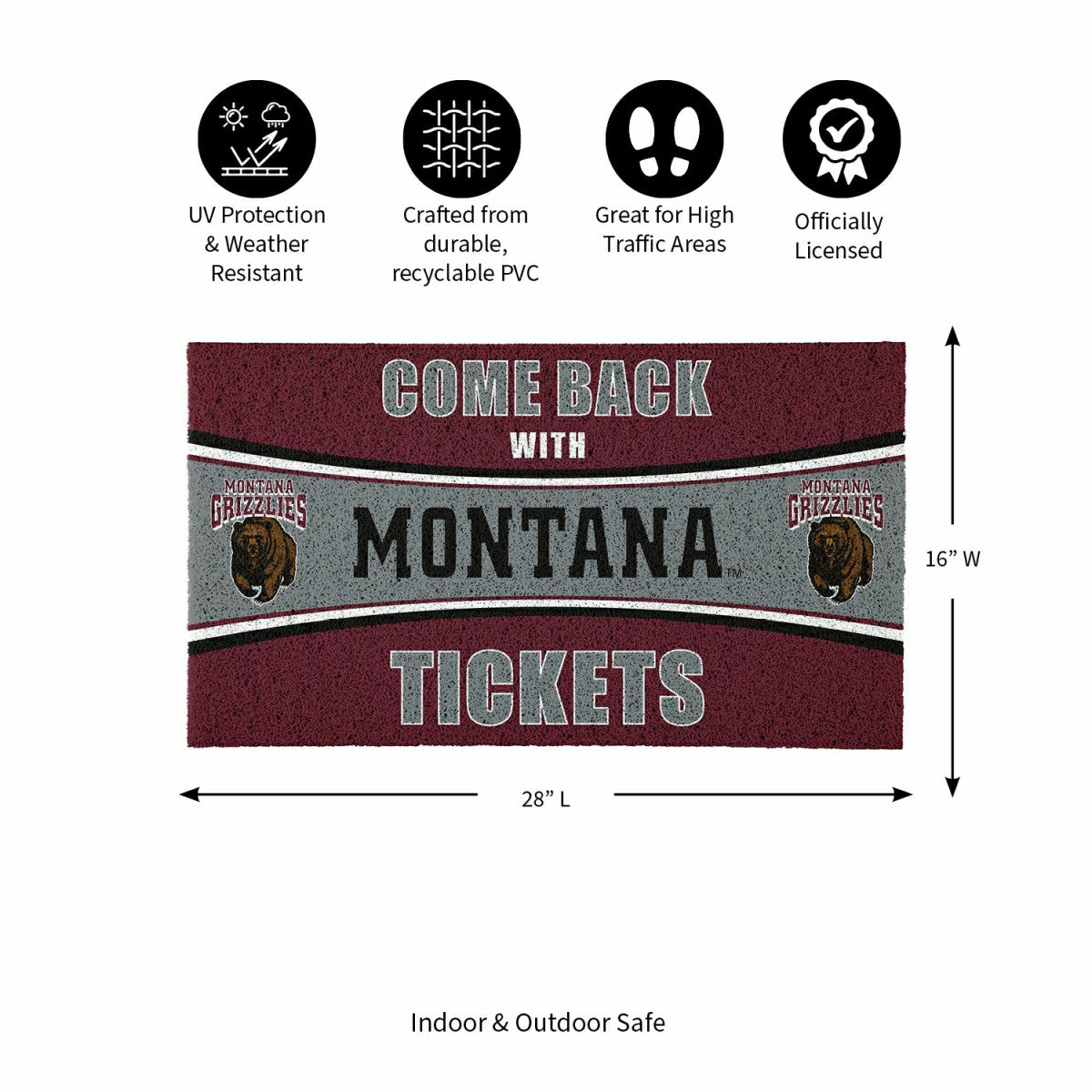 28" x 16" PVC Trapper Mat, Come Back with Tickets, University of Monta - Collegiate