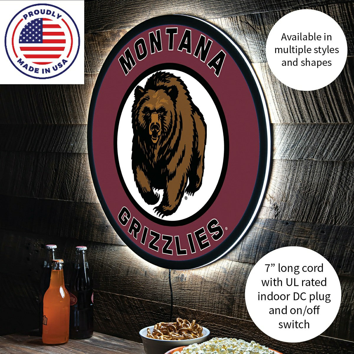LED Wall Decor, Round, University of Montana - Collegiate Home