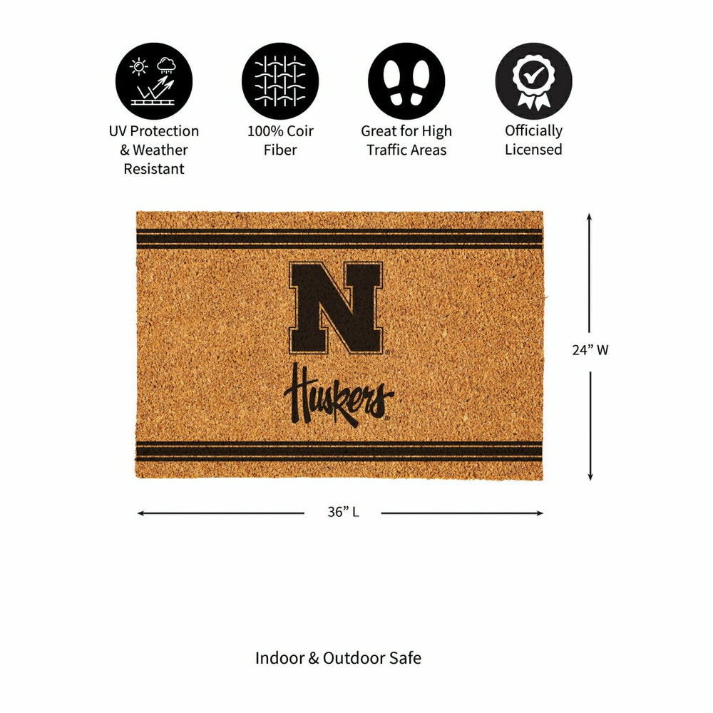 University of Nebraska Large One Color Coir Mat, 36"x24" - Collegiate