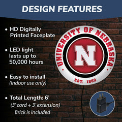 University of Nebraska, Metal Lite, Round - Collegiate