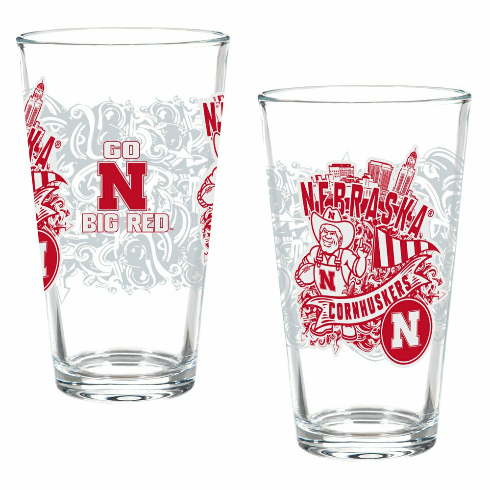 University of Nebraska 16oz Glass pint, Set of 2 - Collegiate Home